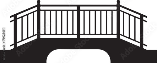 Small Bridge Silhouette with Railings and Arch on Transparent Background Vector