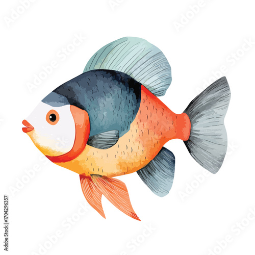 Watercolor Illustration of a Vibrant Multicolored Fish