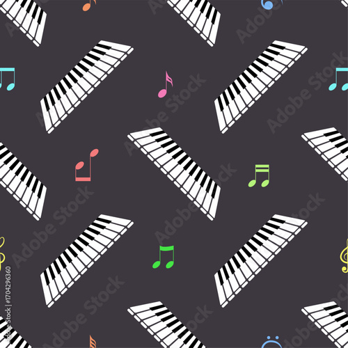 Seamless Pattern Abstract Elements Concert, Performance, Music Piano Keys Notes Vector Design Style Background Illustration Texture For Prints Textiles, Clothing, Gift Wrap, Wallpaper, Pastel