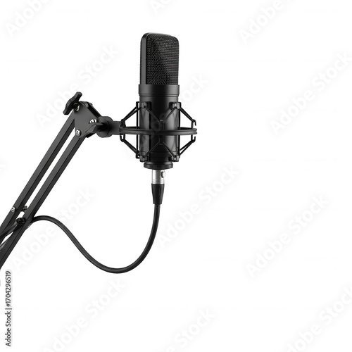 Professional studio condenser microphone with boom arm for podcasting recording and music production transparent background