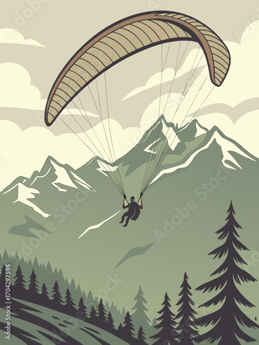 Paraglider in the Mountains Adventure Vector Illustration  

