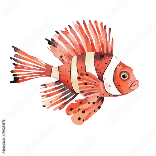 Watercolor Lionfish with Spiky Fins and Bold Stripes a Tropical Reef Dweller