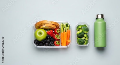 Healthy Lunch Box with Fruits and Vegetables.