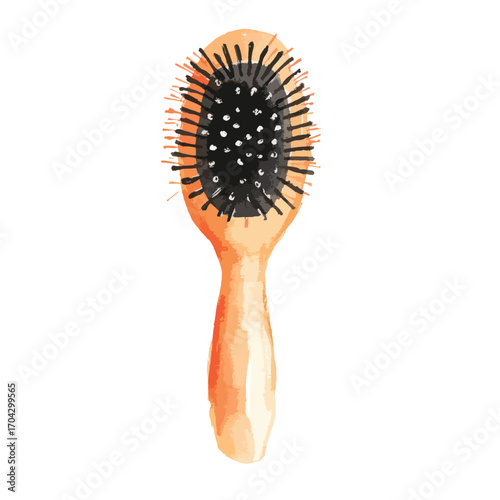 Watercolor Oval Hairbrush with Wooden Handle and Black Bristles