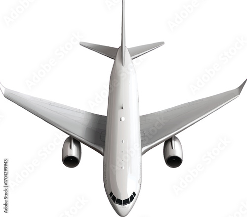 Top Down View of a White Passenger Jet Airplane with Engines and Wings Extended aircraft airliner