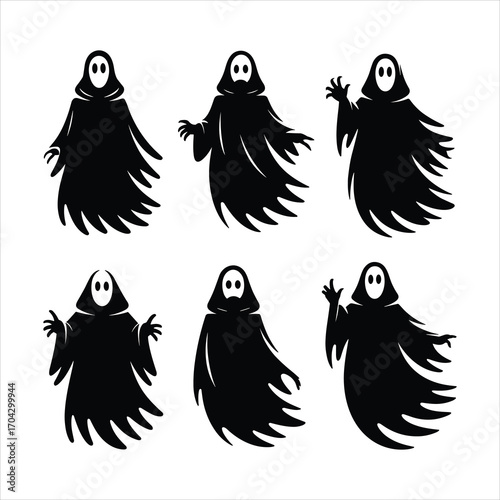  A collection of 6 black silhouette images featuring no-face phantoms