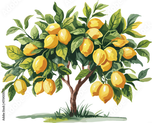 Vibrant lemon tree laden with ripe yellow fruit