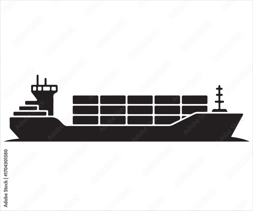 Obraz premium Silhouette of large cargo ship container vessel transporting goods symbol of global trade logistics shipping freight delivery transport maritime industry export import illustration