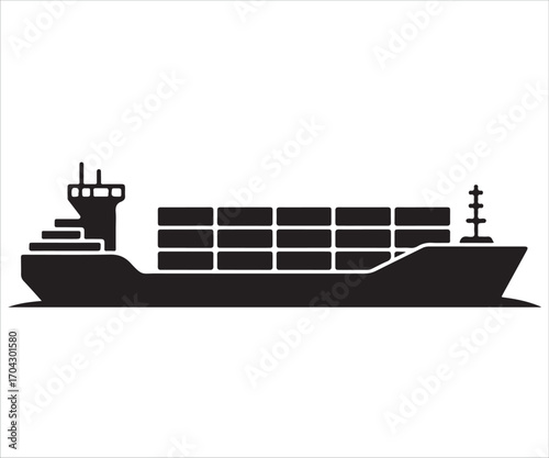 Silhouette of large cargo ship container vessel transporting goods symbol of global trade logistics shipping freight delivery transport maritime industry export import illustration