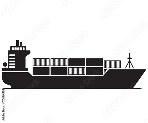 Cargo ship silhouette with containers for global trade