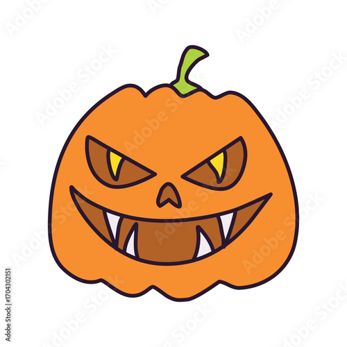 Creepy Halloween Pumpkin Silhouette. Jack O Lantern with Fangs and Evil Eyes Vector