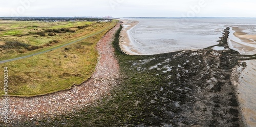 Crosby beach aerial panorama