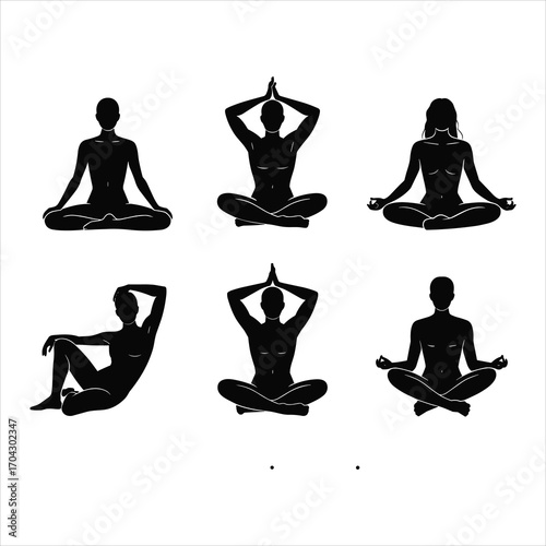 Black silhouette collection named “Wandering Chill,” displaying 6 unique human figures in varied relaxed poses and styles. 