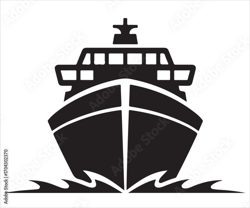 Silhouette of large cruise ship sailing on ocean waves