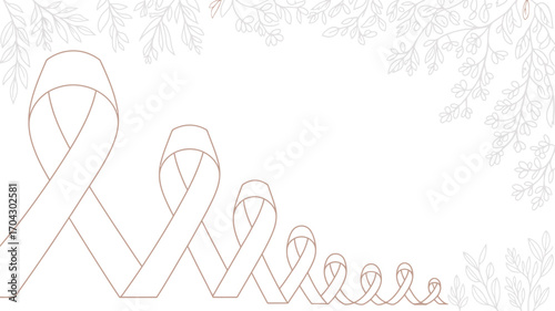 Row of ribbons decreasing in size with floral design elements on a white background illustration