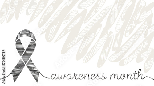 A sketch style image of an awareness ribbon with the words awareness month on a white background