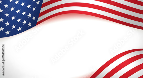 Waving American Flag Border with White Space for Text or Image Overlay