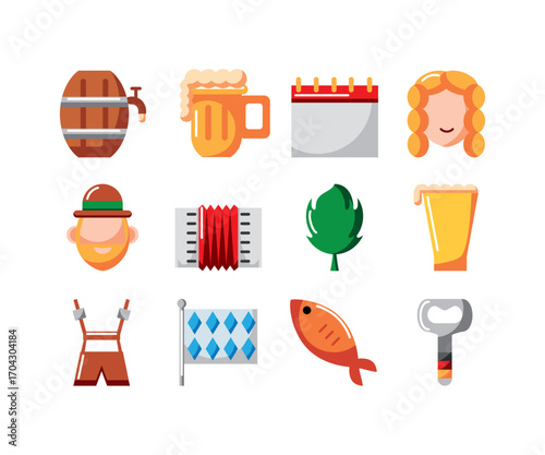 Set of Vector Colorful Oktoberfest Icons