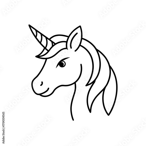 Outline drawing of a unicorn on transparent background