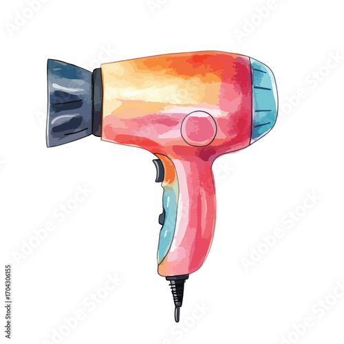 Watercolor Style Hair Dryer with Orange Pink and Blue Hues