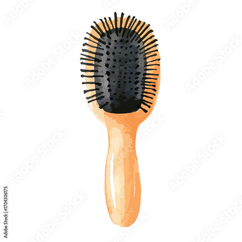 Watercolor Style Hairbrush with Black Bristles and Orange Handle