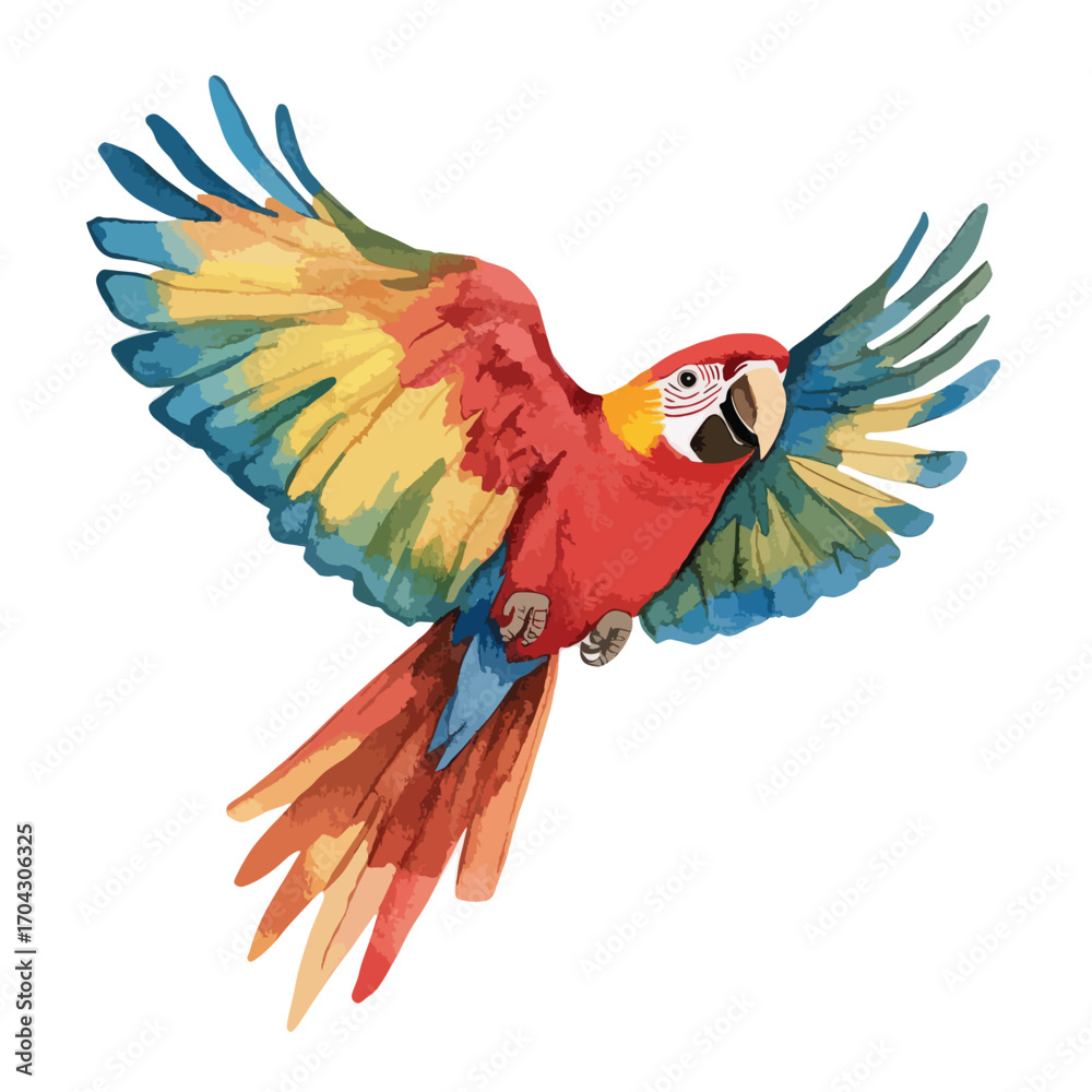 Obraz premium Watercolor Style Macaw Parrot with Open Wings in Flight