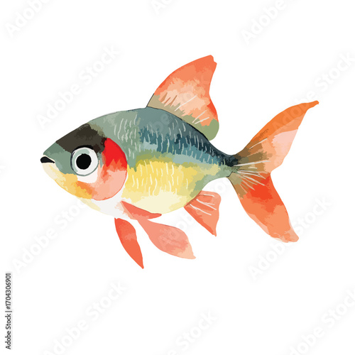 WatercolorStyle Fish with Orange Fins and Large Eye