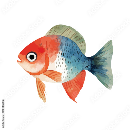 Watercolorstyle fish with red head blue body and green fin details