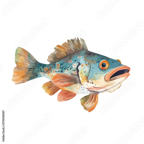 Watercolorstyle illustration of a colorful fish with detailed scales and fins