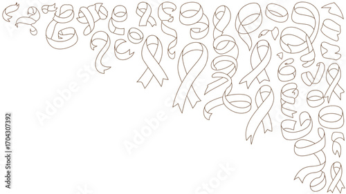 A collection of outlined ribbons and swirls arranged in the upper right corner on white background