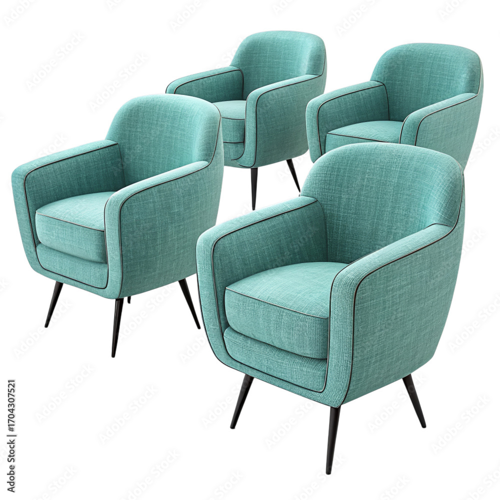 Obraz premium Teal upholstered armchairs with black trim isolated on a transparent background fabric