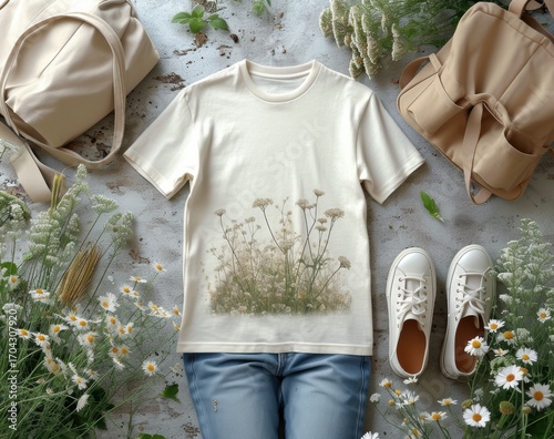 T-shirt mockup in the environment.
