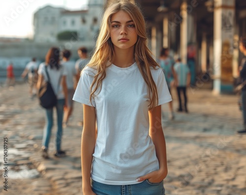 T-shirt mockup in the environment.