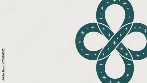 A teal infinity symbol with white stars on a light background to the right side of the image area