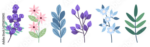 Charming collection of spring blossoms featuring a delightful assortment of floral design elements and botanical sprigs for various projects.