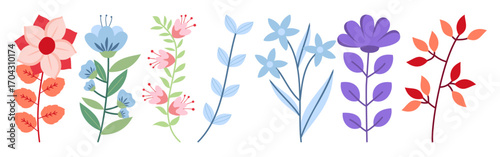 Charming collection of flowers and floral branches presented in a delightful botanical graphic suitable for various design applications.