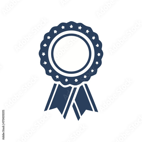 Vector illustration of a blue award ribbon and rosette, a symbol of success and first-place achievement.