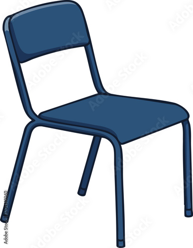 Blue metal chair with fabric seat and backrest vector illustration in simple modern style 