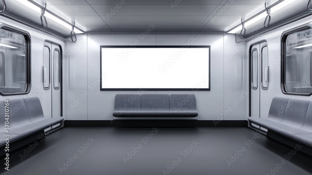Obraz premium Empty subway car interior with advertising banner