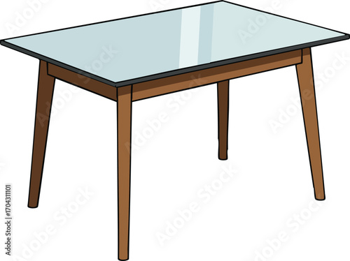 Modern glass top table with wooden legs illustration in simple style for interior design and furniture concepts