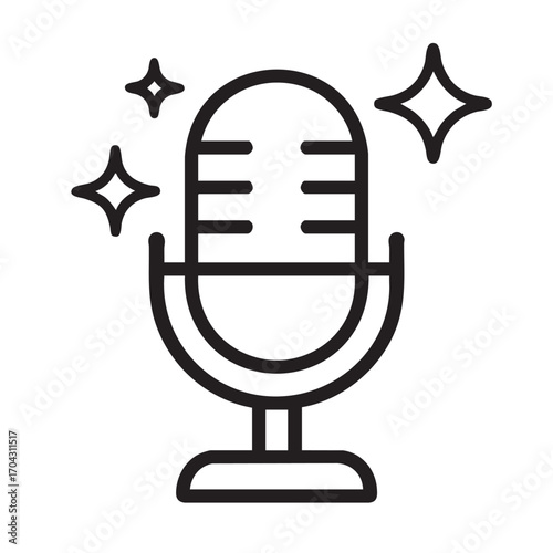 Vintage microphone icon with sparkling stars representing audio recording and broadcasting excellence