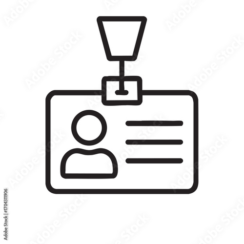 Simple outline icon of an identification badge with a lanyard and person silhouette for access and security