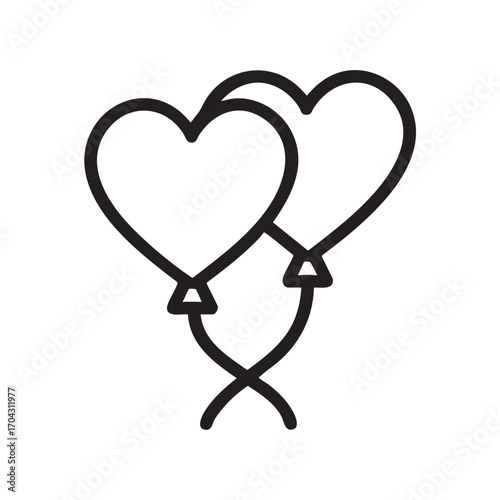 Simple outline icon of two intertwined heart shaped balloons tied together with string