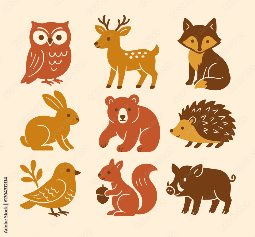 Fototapeta premium Forest Animals Vector Collection - Autumn Wildlife Illustration Set