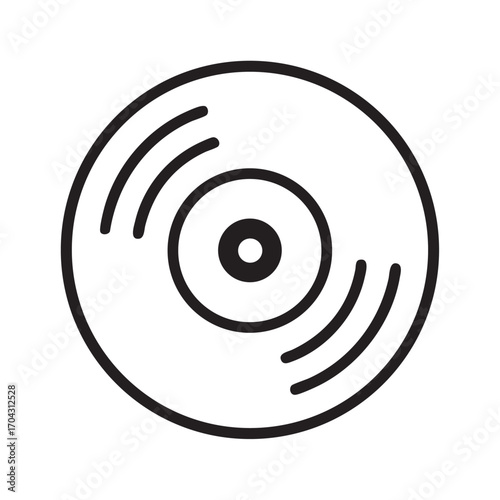 Simple black and white line art icon representing a vinyl record with grooves and a central hole