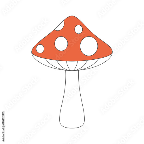 A simple mushroom design featuring a red spotted cap and white stem, perfect for nature themed projects and whimsical designs.
