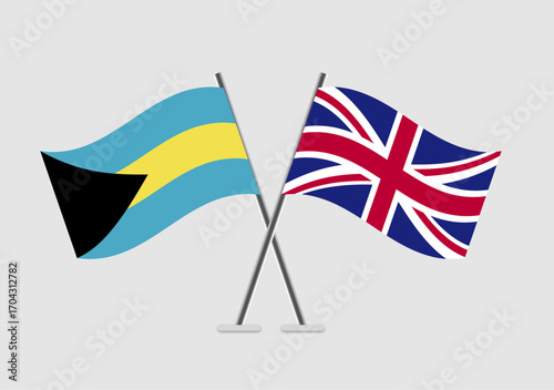 Bahamas and United Kingdom vector flags graphic concept for shared identity