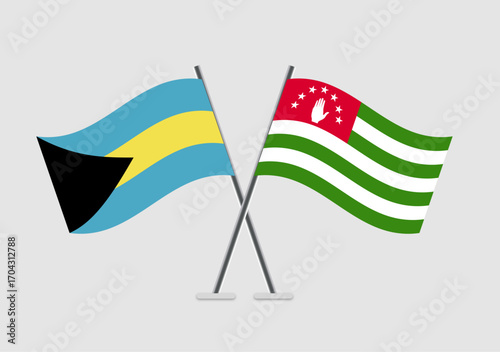 Bahamas and Abkhazia vector flags crossed in simple 2D flat design