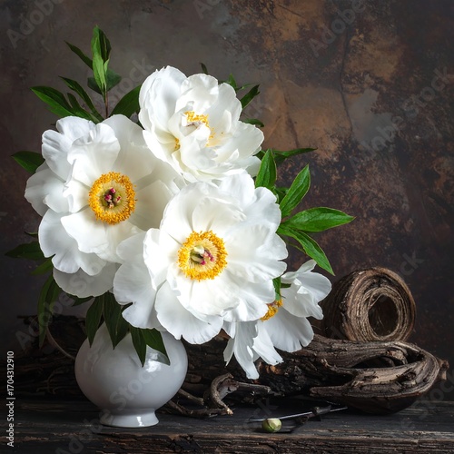 White peonies in a vase