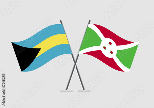 Bahamas and Burundi vector flags on white backdrop with soft shading